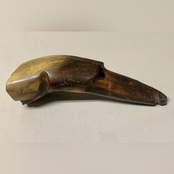 Antique Folk Artisan Hand Carved Bull Horn Figural Dog Head Cane Handle - Picture 14 of 16